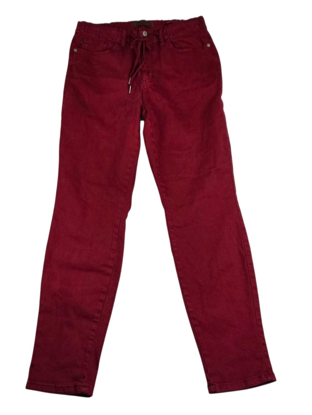 Judy Blue High Waist Pull On Jogger Jeans Scarlet Red Drawstring Size 11/30